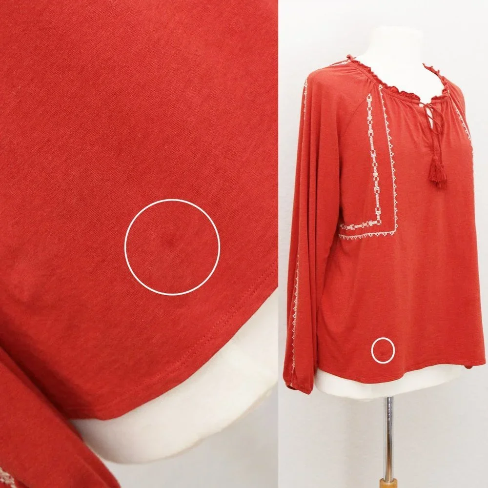 Garnet Hill Organic Cotton Tencel Blend Cross Stitch Embroidered Peasant Top M - Picture 11 of 14